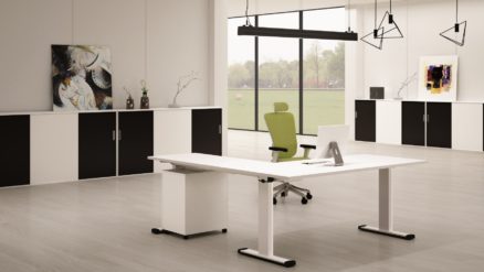 L Shape height adjustable table Workstation